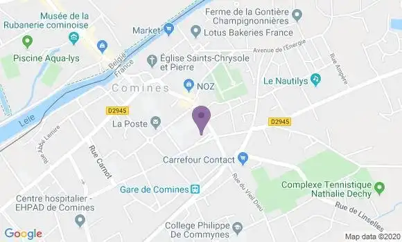 Localisation Société Générale Agence de Comines