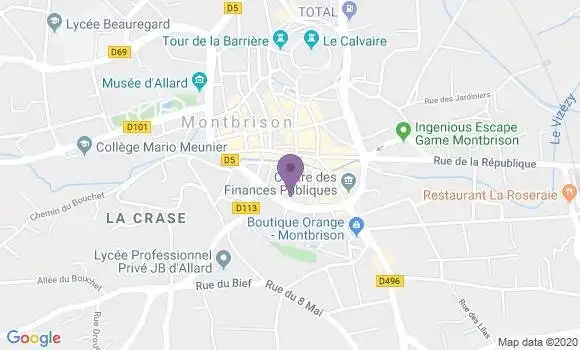 Localisation Crédit Mutuel Agence de Montbrison