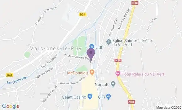 Localisation Crédit Mutuel Agence de Vals Près le Puy