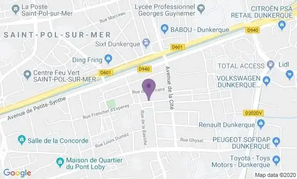 Localisation Société Générale Agence de Dunkerque Petite Synthe