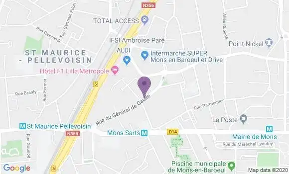Localisation Société Générale Agence de Mons en Baroeul