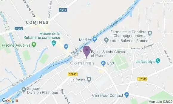 Localisation Crédit Mutuel Agence de Comines
