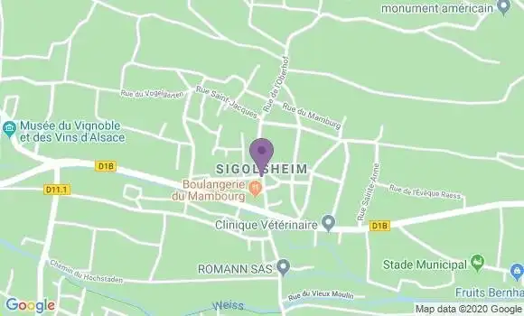 Localisation Crédit Mutuel Agence de Sigolsheim