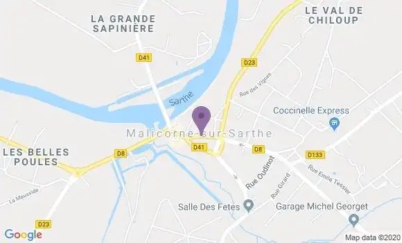 Localisation Crédit Mutuel Agence de Malicorne sur Sarthe