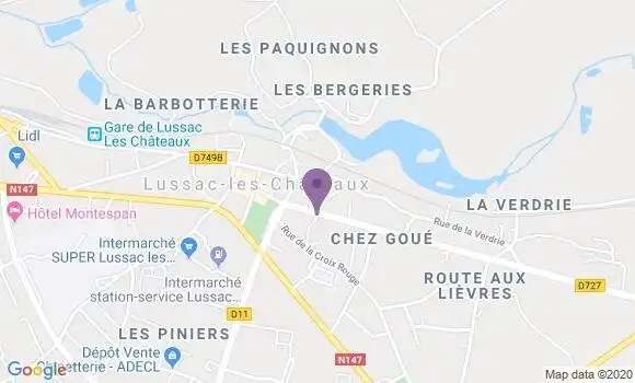 Localisation Crédit Mutuel Agence de Lussac les Châteaux
