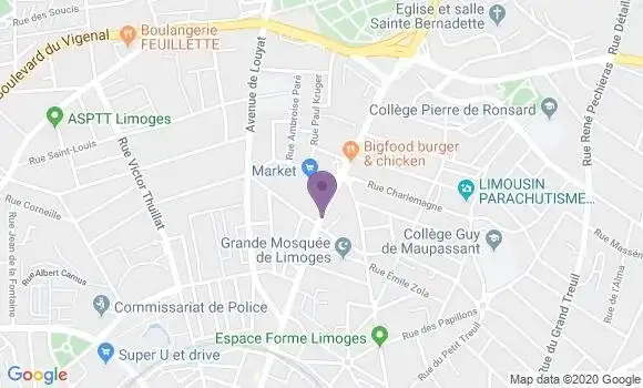 Localisation Crédit Mutuel Agence de Limoges Leclerc