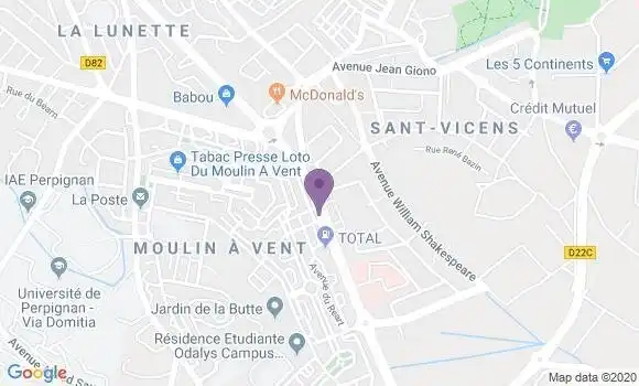 Localisation Société Générale Agence de Perpignan Moulin à Vent