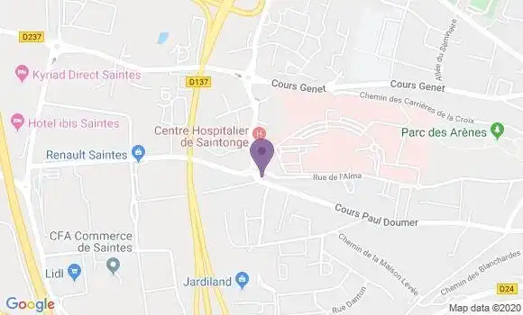 Localisation Crédit Mutuel Agence de Saintes les Arènes