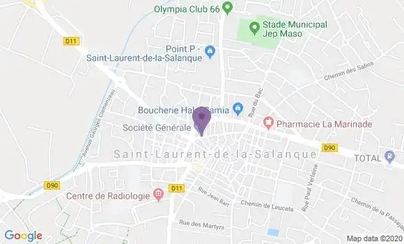 Localisation Société Générale Agence de Saint Laurent de la Salanque