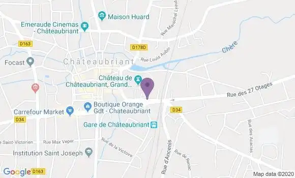 Localisation Crédit Mutuel Agence de Châteaubriant Terrasses