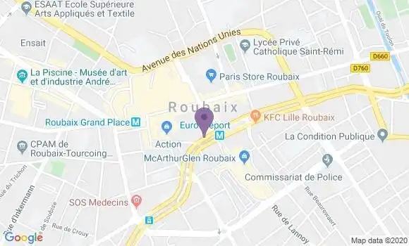 Localisation Crédit Mutuel Agence de Roubaix Leclerc