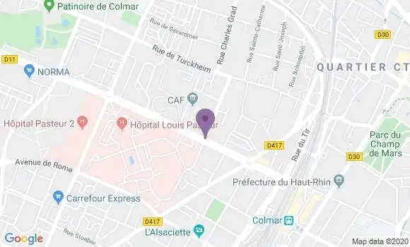 Localisation Crédit Mutuel Agence de Colmar Pasteur