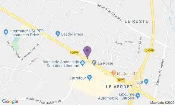 Localisation Banque Populaire Agence de Libourne de Gaulle