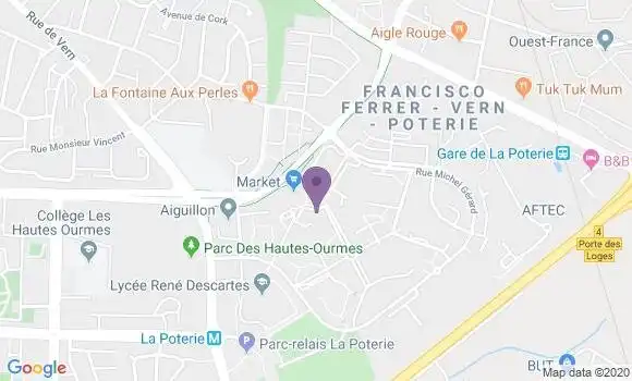 Localisation Banque Populaire Agence de Rennes la Poterie
