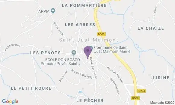 Localisation Banque Populaire Agence de Saint Just Malmont