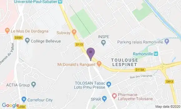 Localisation LCL Agence de Toulouse Rangueil Univesité