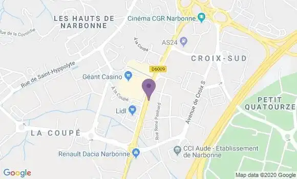 Localisation Société Générale Agence de Narbonne Axe Sud