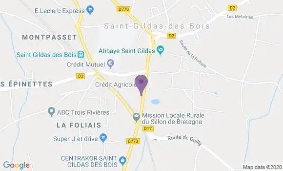 Localisation Crédit Agricole Agence de Saint Gildas des Bois