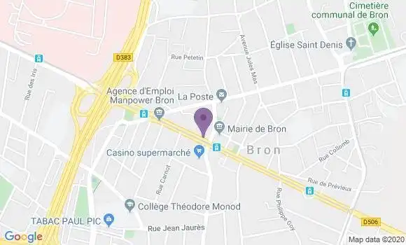 Localisation Crédit Agricole Agence de Bron Centre