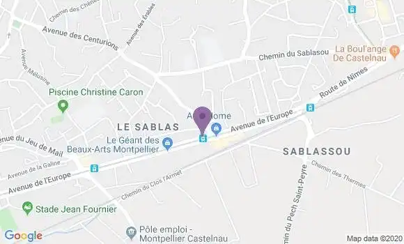 Localisation BNP Paribas Agence de Castelnau le Lez