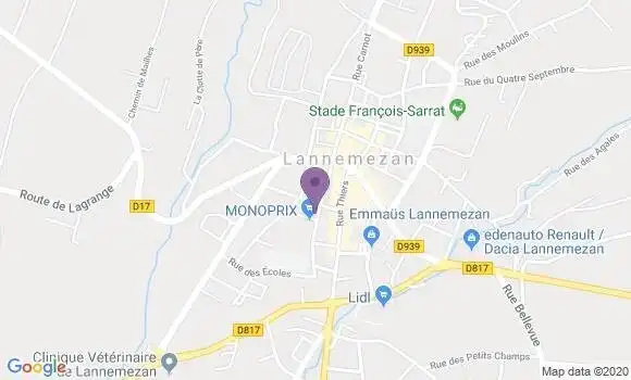Localisation BNP Paribas Agence de Lannemezan