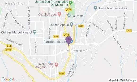 Localisation BNP Paribas Agence de Mazamet