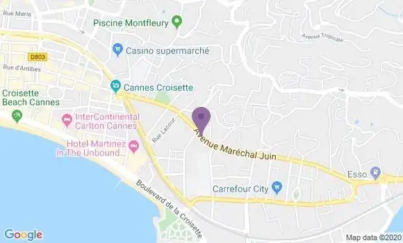Localisation BNP Paribas Agence de Cannes Californie