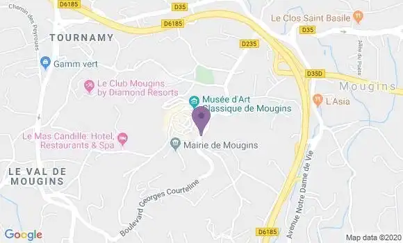 Localisation BNP Paribas Agence de Mougins Tournamy