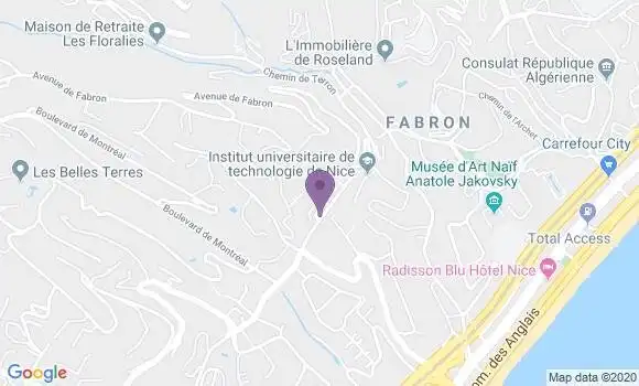Localisation BNP Paribas Agence de Nice Fabron