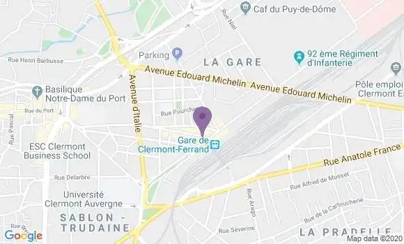 Localisation BNP Paribas Agence de Clermont Ferrand la Gare