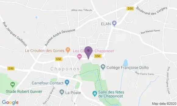 Localisation BNP Paribas Agence de Chaponost