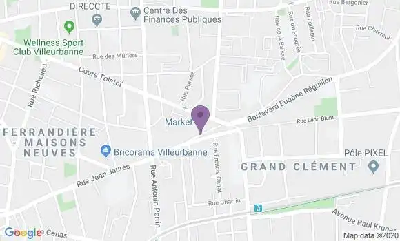 Localisation BNP Paribas Agence de Villeurbanne Grandclément