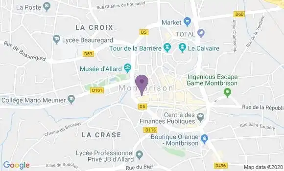 Localisation BNP Paribas Agence de Montbrison