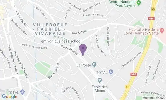 Localisation BNP Paribas Agence de Saint Etienne Cours Fauriel