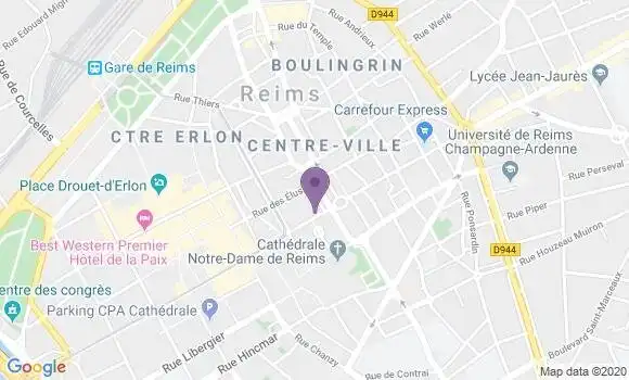 Localisation BNP Paribas Agence de Reims Carnot