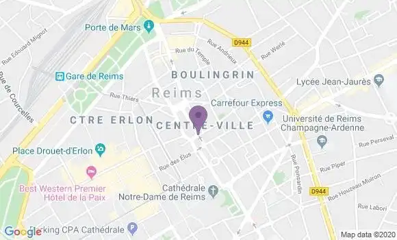 Localisation BNP Paribas Agence de Reims Clairmarais
