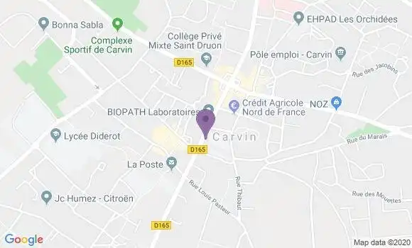 Localisation BNP Paribas Agence de Carvin