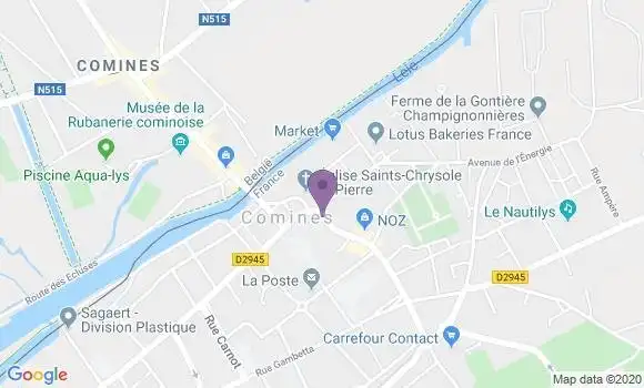 Localisation BNP Paribas Agence de Comines
