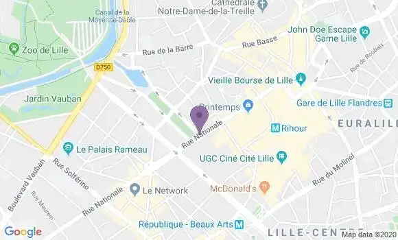 Localisation BNP Paribas Agence de Lille Nationale