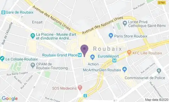 Localisation BNP Paribas Agence de Roubaix