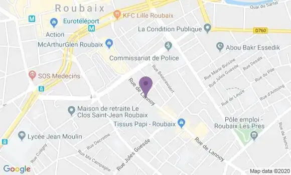 Localisation BNP Paribas Agence de Roubaix Rue de Lannoy