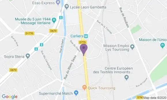 Localisation BNP Paribas Agence de Tourcoing Point Central
