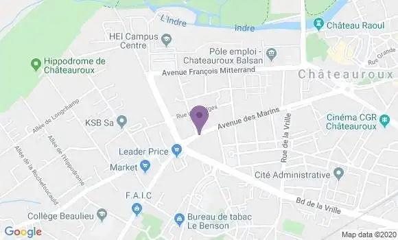 Localisation BNP Paribas Agence de Châteauroux les Marins