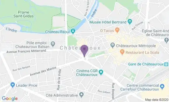 Localisation BNP Paribas Agence de Châteauroux Cantrelle