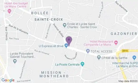 Localisation BNP Paribas Agence de Le Mans Bollée
