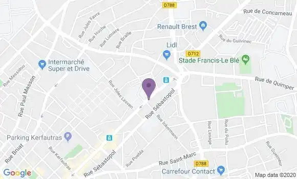 Localisation BNP Paribas Agence de Brest Pilier Rouge