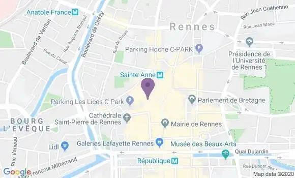Localisation BNP Paribas Agence de Rennes