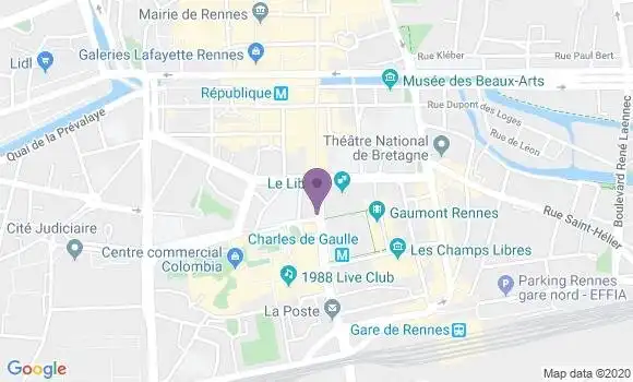 Localisation BNP Paribas Agence de Rennes Liberté