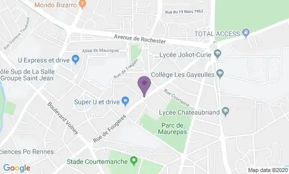 Localisation BNP Paribas Agence de Rennes Maurepas