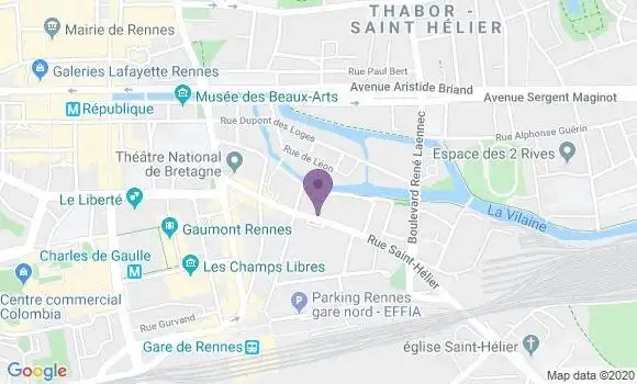 Localisation BNP Paribas Agence de Rennes Saint Hélier